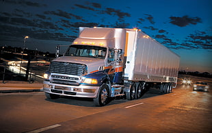 silver freight truck, trucks, Truck, road, traffic