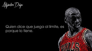 black background with text overlay, typographic portraits, Michael Jordan, basketball, Chicago Bulls