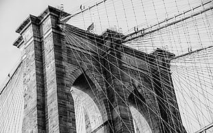 gray concrete bridge, architecture, monochrome, Brooklyn, New York City