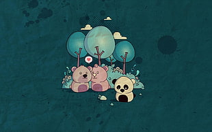 two bears standing near on trees with panda bear illustration