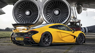 yellow super car, car, McLaren, McLaren P1