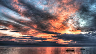 sunset view of fishboat, nature, landscape, sky, coast