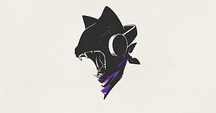 black cat wearing headphones illustration, Monstercat, simple, minimalism, simple background