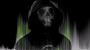 man wearing hoodie with skull mask illustration