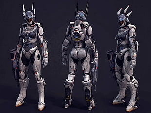 robot with rifle wallpaper, render, science fiction, armor, CGI