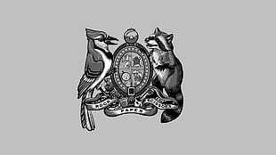 gray bird and gray racoon logo, crest, Regular Show
