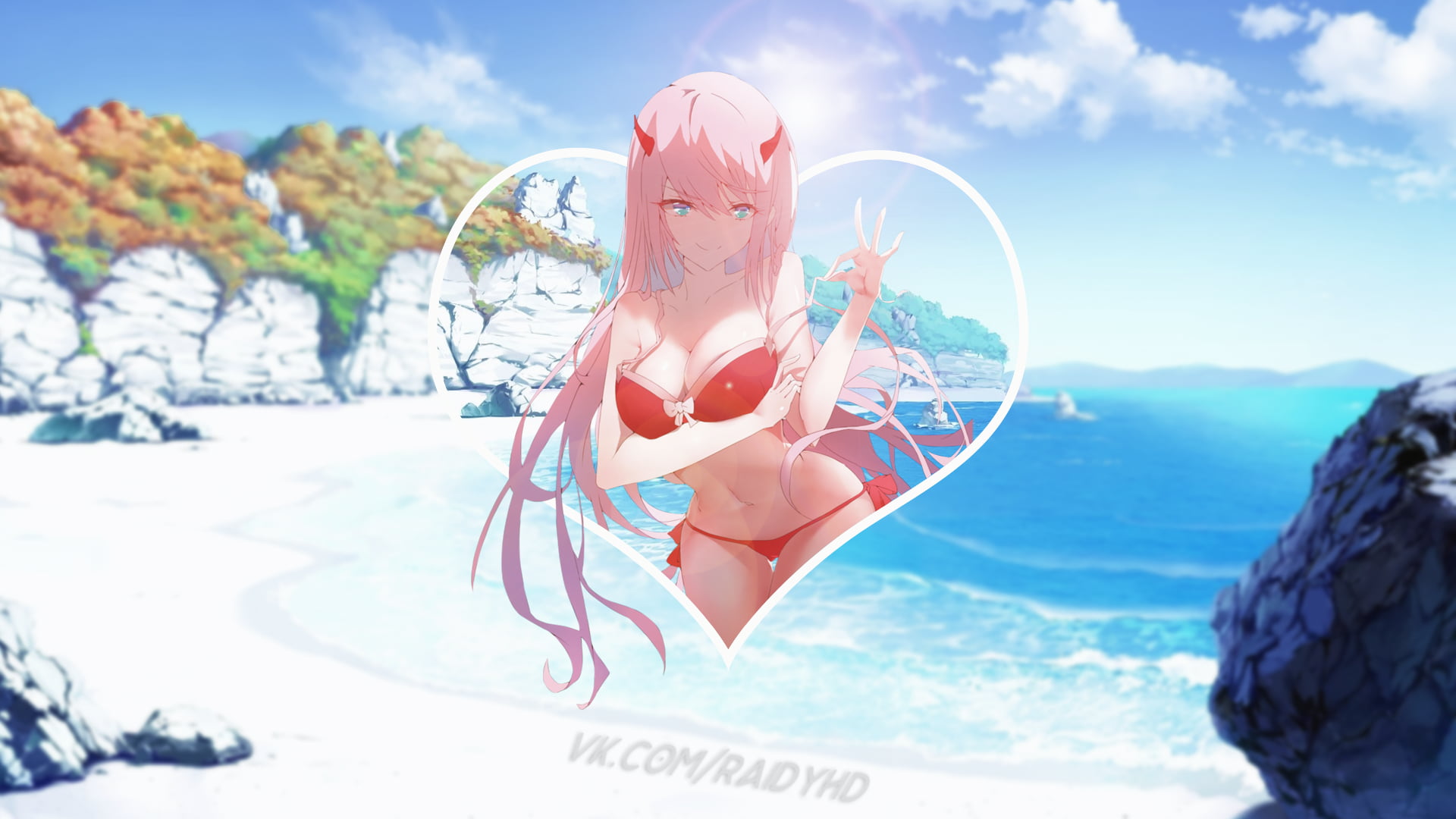 Female Anime Character Wearing Red Bikini Illustration Anime Anime Girls Picture In Picture Zero Two Darling In The Franxx Hd Wallpaper Wallpaper Flare