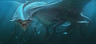 dragon under water illustration