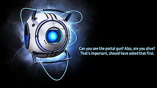 gray digital device with text overlay, video games, Portal (game), Portal 2, Valve Corporation HD wallpaper