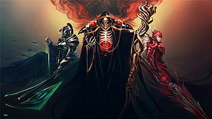 skull wearing black cape illustration, illustration, Overlord (anime), effects
