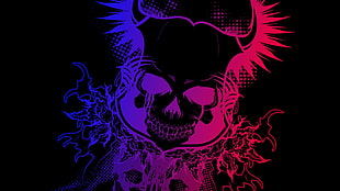 black, pink, and blue skull illustration, skull, colorful, gradient, black
