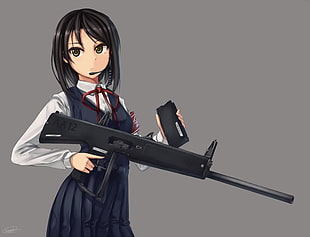 female anime character holding rifle HD wallpaper