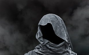 gray head scarf, shadow, faceless, hoods
