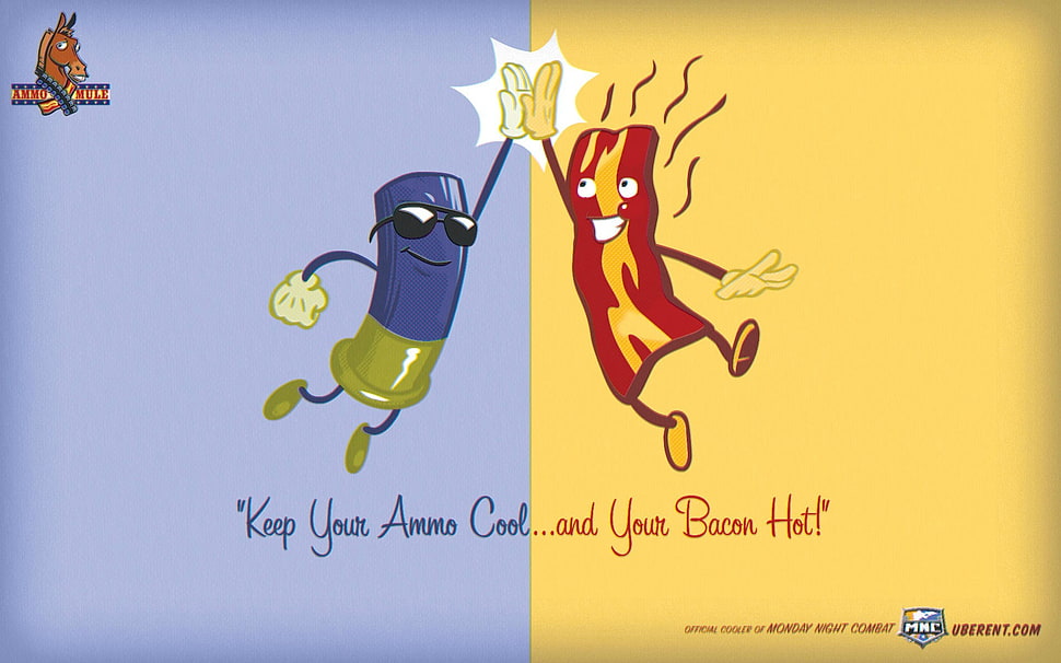 blue amino and red bacon wallpaper, quote HD wallpaper