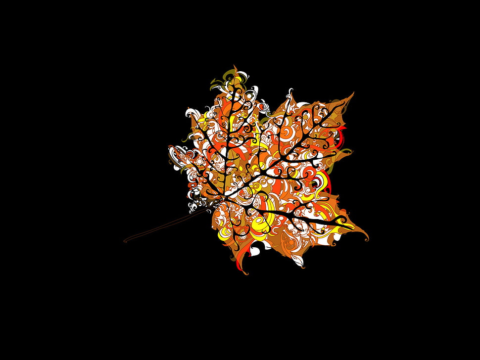 brown, red, and yellow maple leaf with black background HD wallpaper