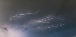 white lightning bolts, landscape, storm, long exposure, sky
