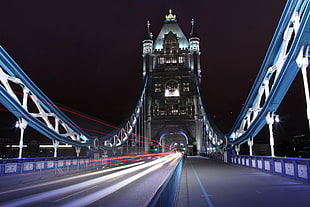 timelapse photography of bridge during night time HD wallpaper