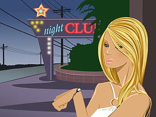 blond hair animated woman near Night Club signage photo