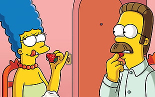 Homer and Margie Simpsons, The Simpsons, Marge Simpson, Ned Flanders, strawberries HD wallpaper