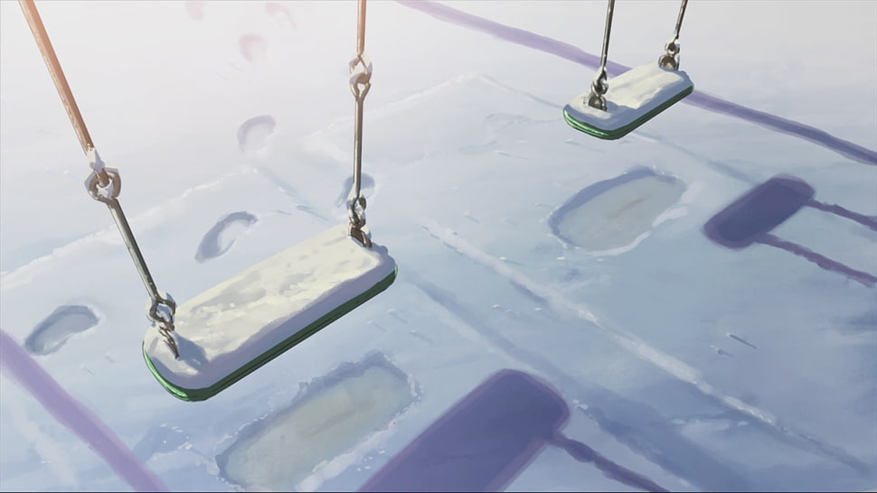 two white swings, 5 Centimeters Per Second, anime, Powerlevel HD wallpaper