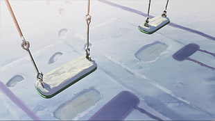 two white swings, 5 Centimeters Per Second, anime, Powerlevel