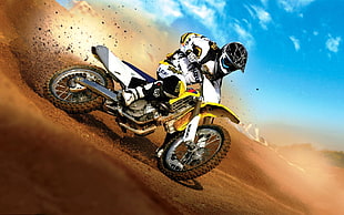 yellow and white motocross dirt bike, motocross, Suzuki, motorsports, racing