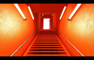 red and black wooden bed frame, screen shot, video games, Mirror's Edge, stairs HD wallpaper