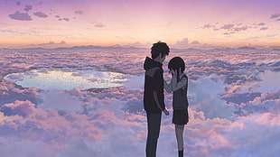 anime couple with white clouds illustration HD wallpaper