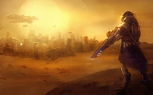 painting of brown and white house, dune, desert, snipers HD wallpaper