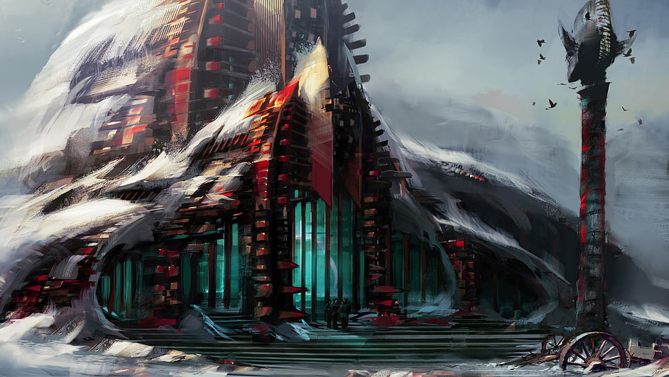 red and white building structure, video games, Guild Wars 2, artwork HD wallpaper