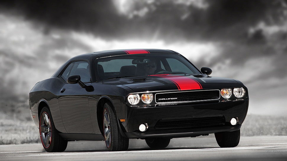 black and red sports car, Dodge Challenger, car HD wallpaper