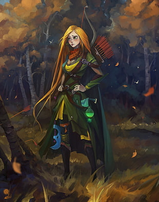 blonde hair female character painting, Dota 2, Windrunner, Windranger, archer