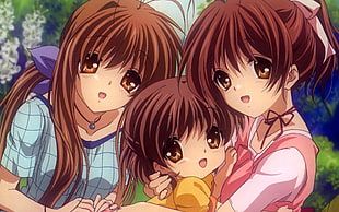 three female anime illustration, Clannad, Furukawa Sanae, Furukawa Nagisa