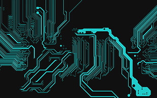 teal and black circuit board LED light