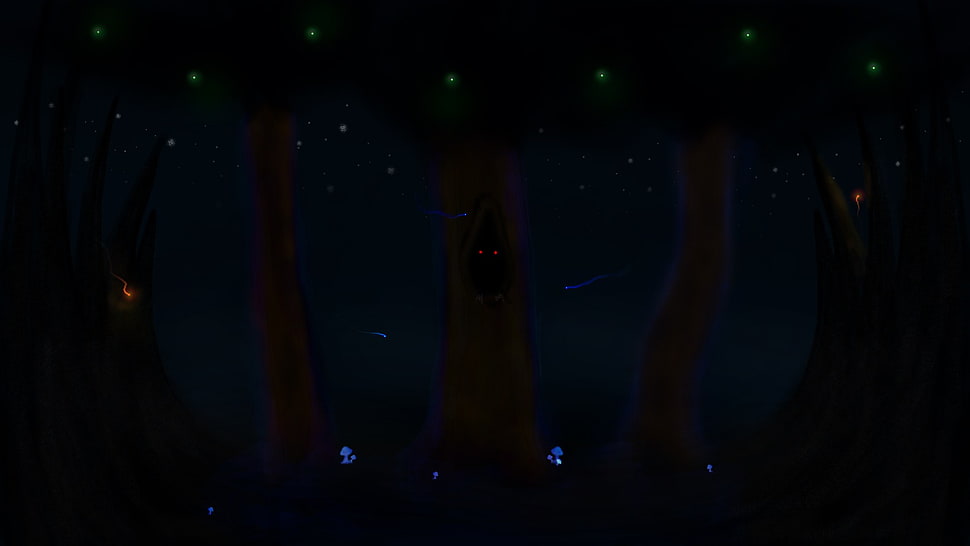 night, fairies, trees, fantasy art HD wallpaper