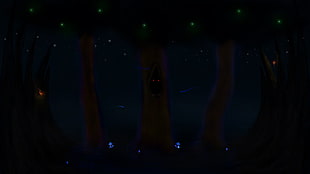 night, fairies, trees, fantasy art