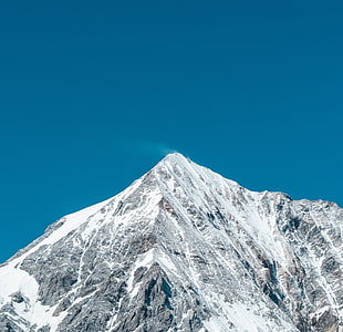 snow-covered mountain, snow, blue, peak