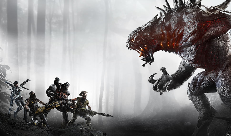monster with group of people HD wallpaper