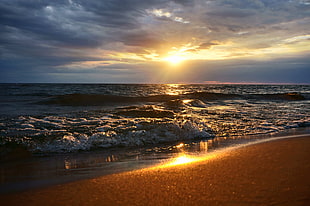 ocean wave during sunset, lake michigan HD wallpaper