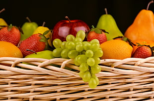 brown woven basket with fruits HD wallpaper