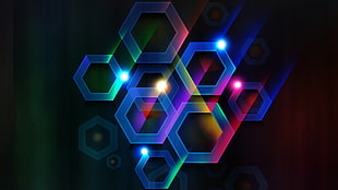 Circles,  Hexagons,  Black background,  Lines HD wallpaper