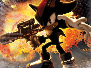 Super Sonic graphic art, Sonic the Hedgehog, Shadow the Hedgehog, explosion, gun HD wallpaper