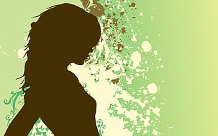 silhouette of woman with green and white splash background