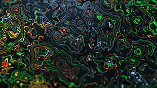 black, green, and orange digital wallpaper, abstract, colorful