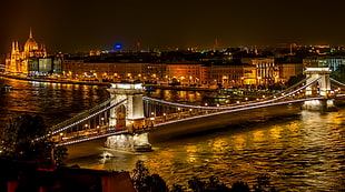 lighted bridge during nightime HD wallpaper
