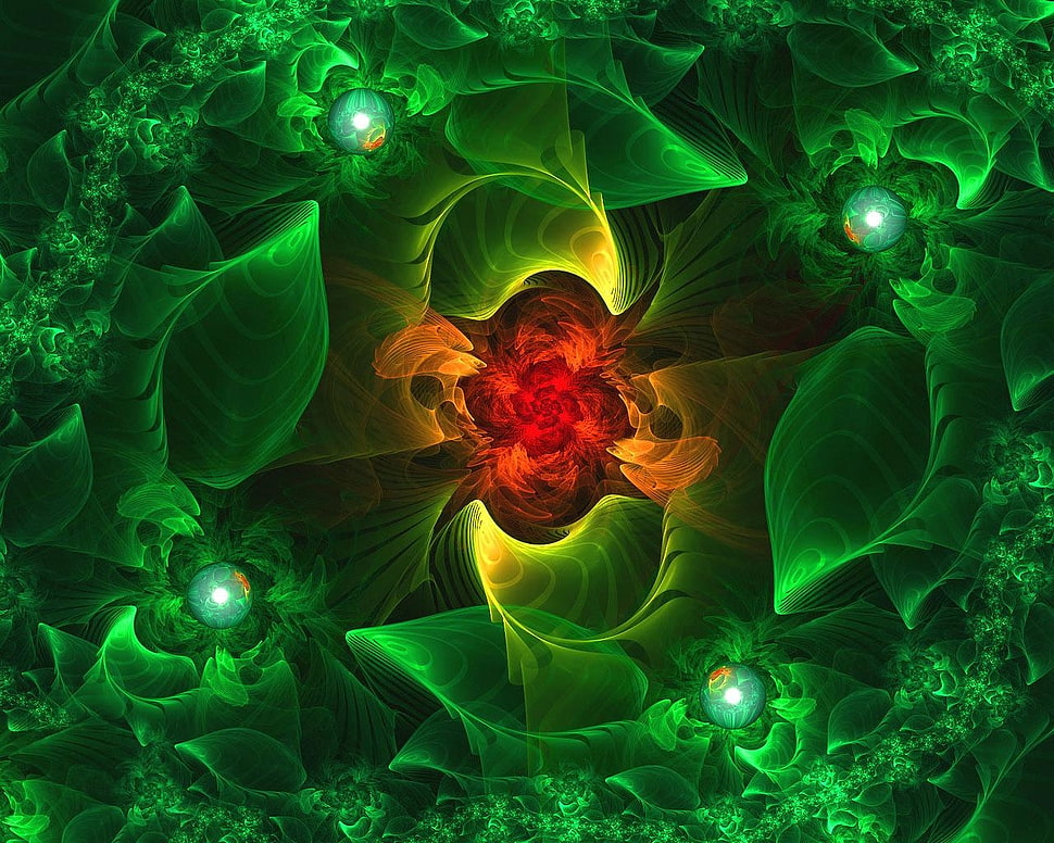 green and red leaf with rose illustration HD wallpaper