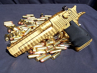brass-colored and black semi-automatic pistol, weapon, Desert Eagle, pistol, army