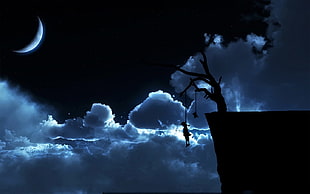 silhouette of tree during night time