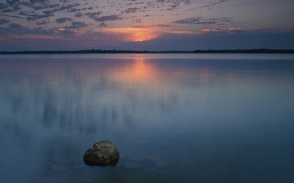 stone illustration, sunset, reflection HD wallpaper