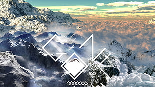 mountain covered with snow, winter, Sun, clouds, polyscape